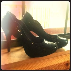 Black sequin high heels