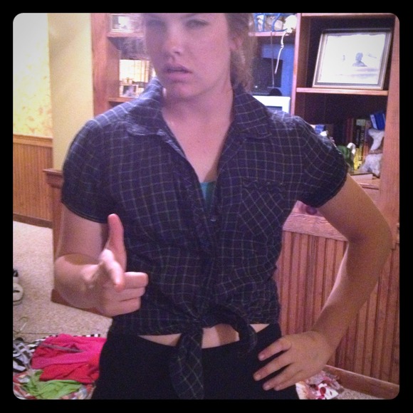 Navy green plaid shirt