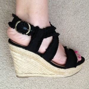 Black Strap Espadrille Wedges
