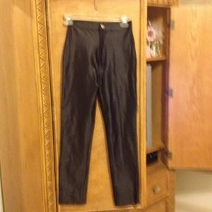 Black stretch satin pants