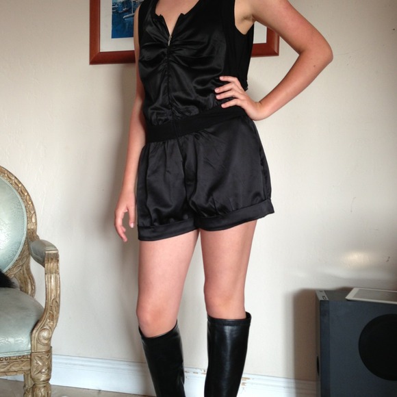 Black satin romper. Dress up or down!