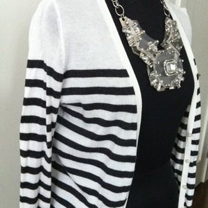 Simple charcoal grey and white striped cardigan