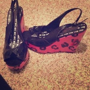 Hot Pink & Black Cheetah Wedges DROP DEAD