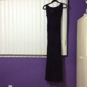 Black dress with dark red beaded flowers