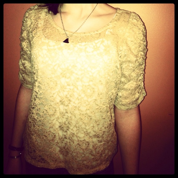 Forever 21 Tops - Sheer Gold Lace Top with Ruched sleeves