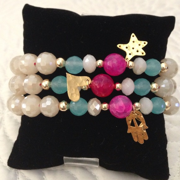 Set of 3 bracelets with gold filled charms