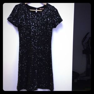 Velvet stretch black sequin mini dress