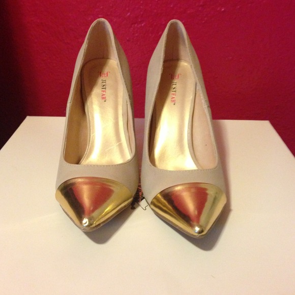 Gold tip pointy heels