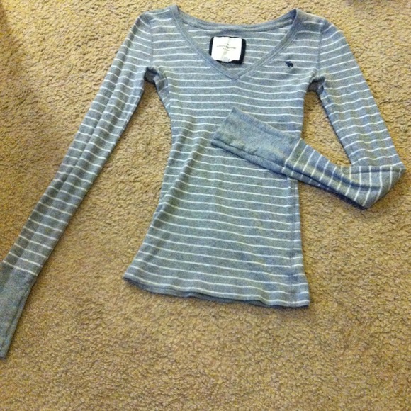 Grey &white stripe A&F long sleeve shirt