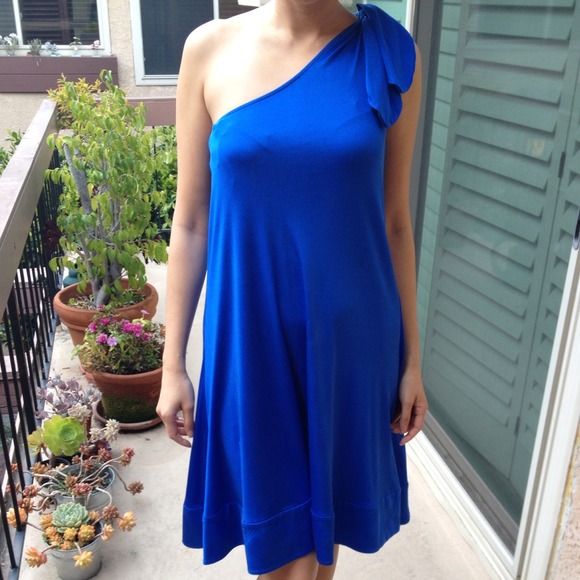DVF blue one shoulder dress