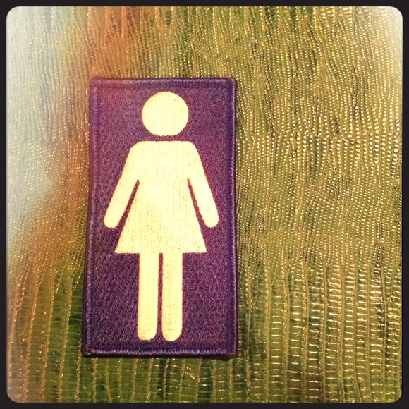 Girls bathroom sign path sew on patch not iron on