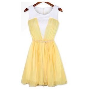 pleated yellow chiffon dress