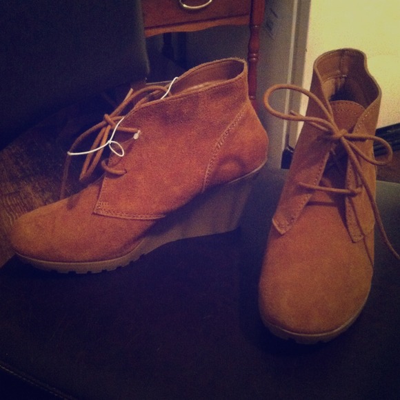 Merona Boots - Brand New Merona Chestnut Suede Wedge Booties