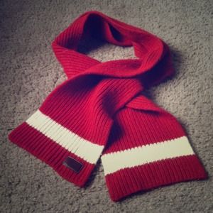 Coach red and cream lambs wool scarf