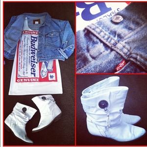 Vintage white leather cowboy boots size 6.5