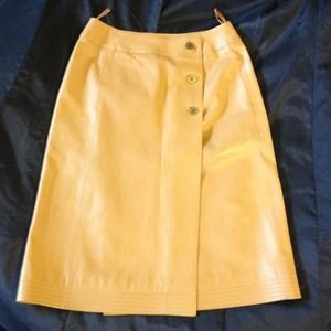 Chanel leather knee length wrap skirt.