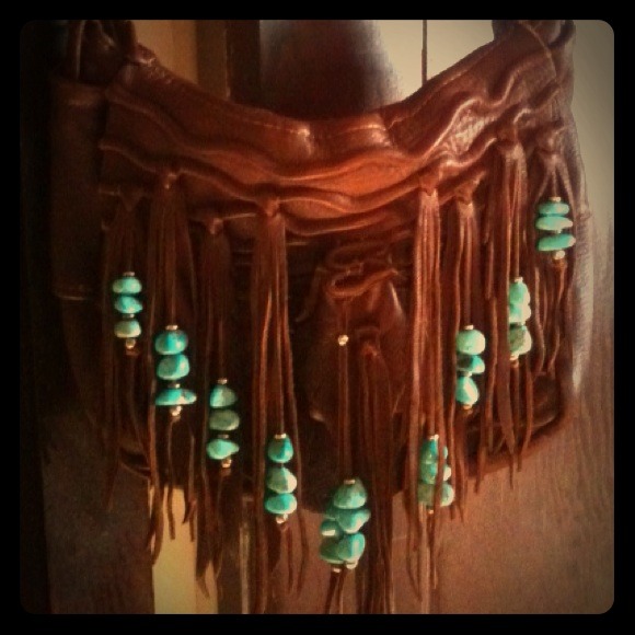 Native american Hand made Leather bag w turquoise