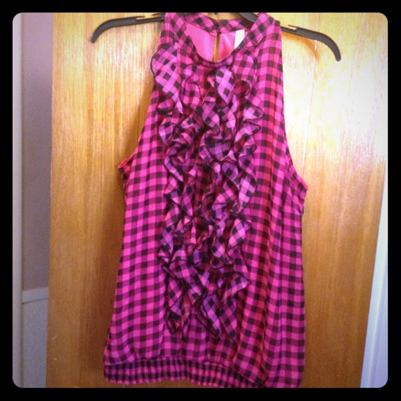 Pink & black checker print halter top - Picture 1 of 3
