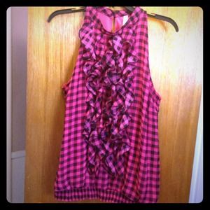 Pink & black checker print halter top