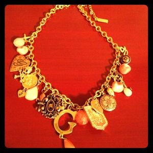 Authentic Guess Gold and Pink Charm Necklace