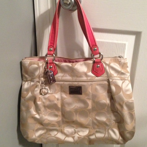Coach tan and coral purse. Great condition. $60.