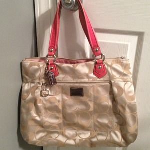 Coach tan and coral purse. Great condition. $60.