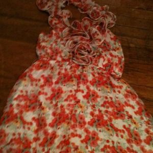 Floral halter dress with ruffle neck detail