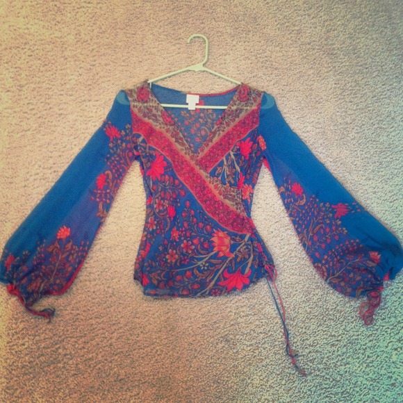 Plenty brand sheer mock cross shirt floral