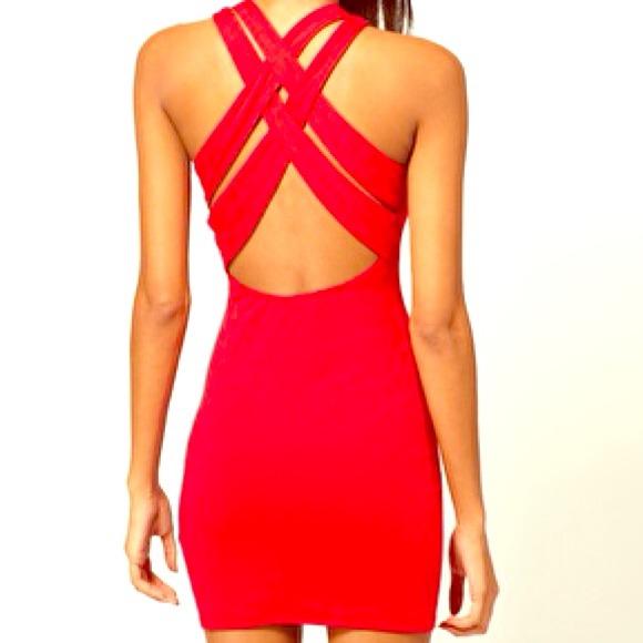 SOLD!!!!  Red Mini Dress with Cross Back Strap NWT - Picture 1 of 3