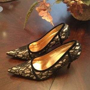Black and gold lace heels.