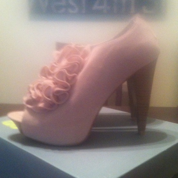 Nude Platform Ruffle Suede Heels