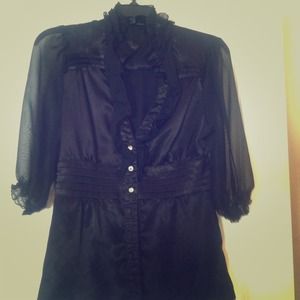 Black sateen sheer top