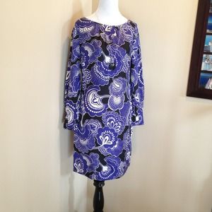 Purple print silk shift dress