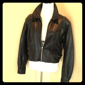 Black leather motorcycle jacket