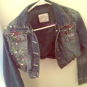 Cropped denim jacket. Paint splatter. Worn once.