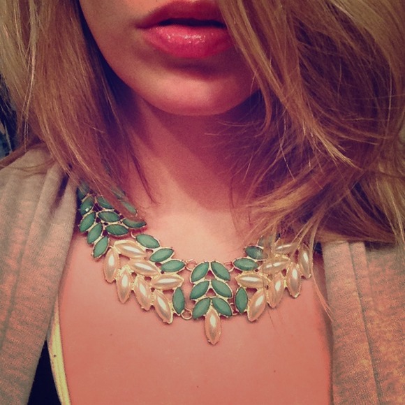 SOLD Mint and pearl bib necklace. Make an offer!