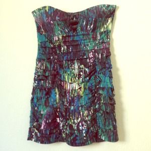 Green Blue Purple Strapless Short Dress