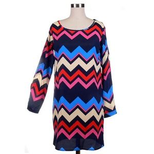 Multi color chevron printed dress