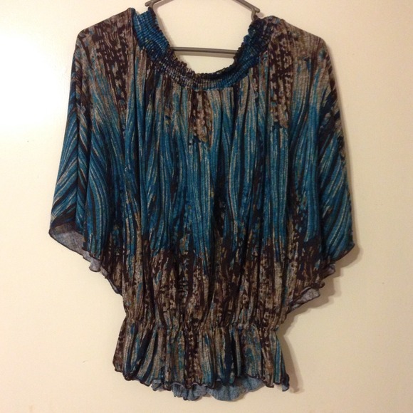 Teal & brown top