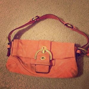 pink suede coach purse