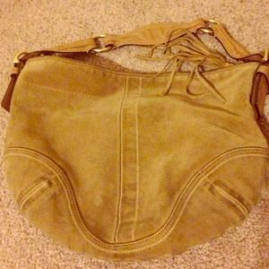 Large tan suede coach purse