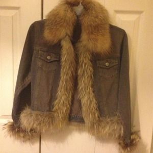 Denim jacket with real fur trim.