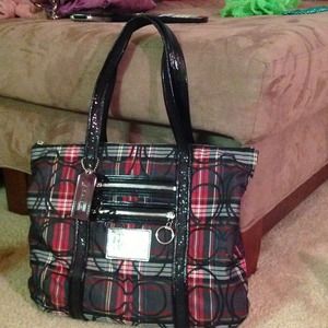 Coach Poppy Glam Tote Plaid/Tartan- Authentic