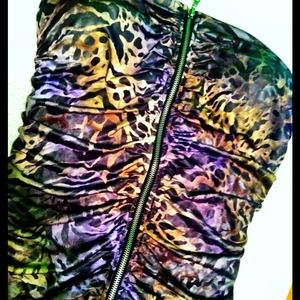 Leopard Ruched Zipper Dress, new with tags