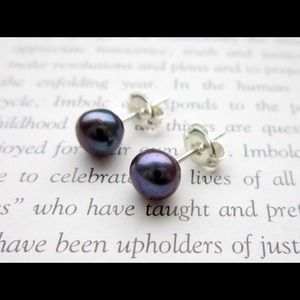 RESERVED 6MM Black Freshwater Pearl Earring Studs
