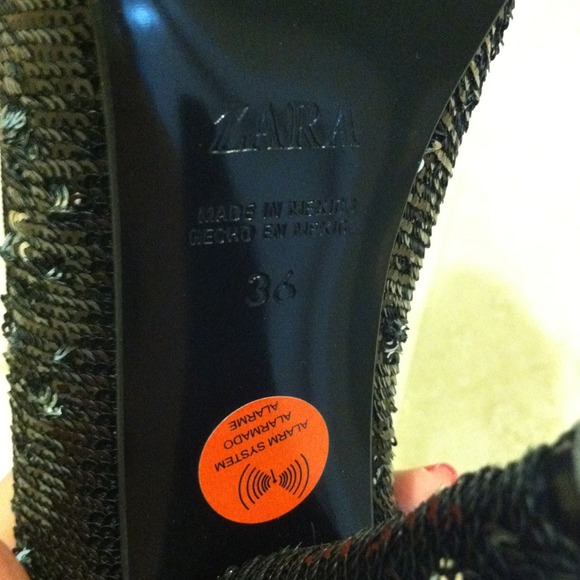 Zara women size 36 black and silver sequin heels open toe shoes fashion fancy - Picture 6 of 9