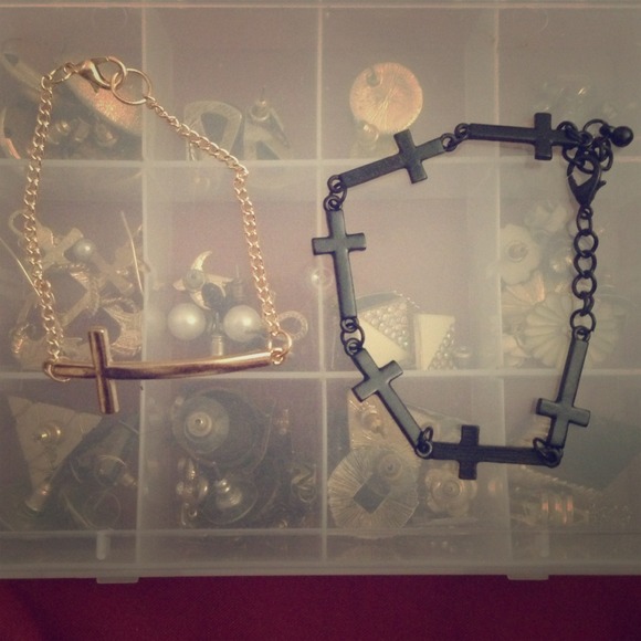 Cross bracelets- 1 gold single/1 matte black multi