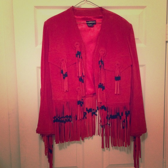 ✋Sold✋Vintage red suede leather fringe jacket