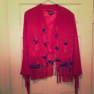 ✋Sold✋Vintage red suede leather fringe jacket
