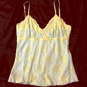 Sky blue tank top w/ yellow lace